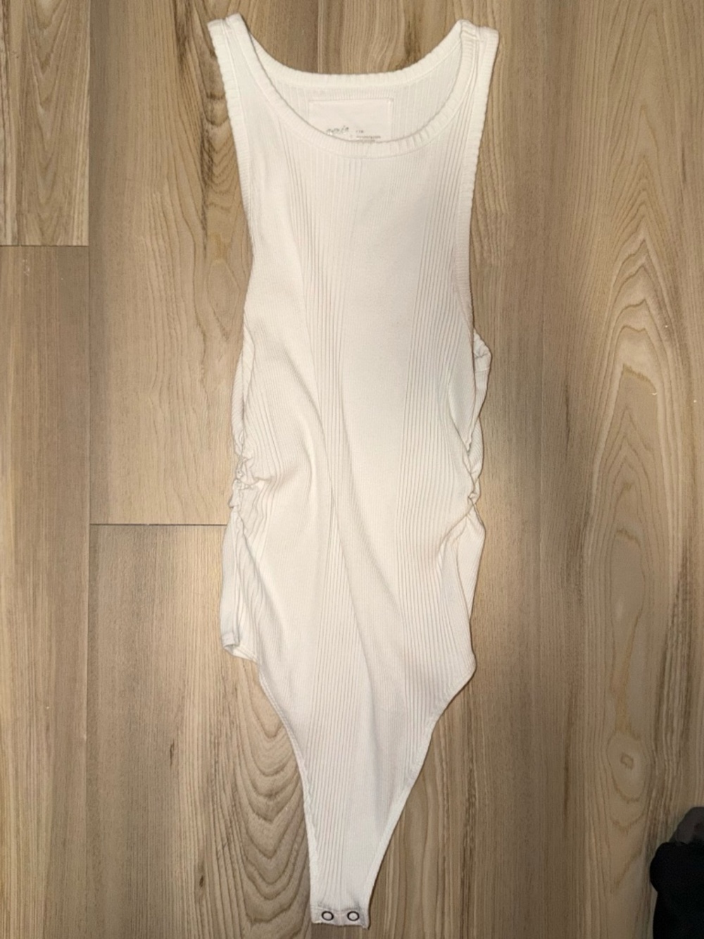 Aerie Ivory Ribbed Ruched Bodysuit Size L